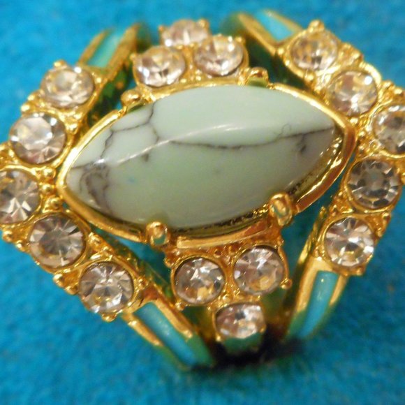 Unbranded Jewelry - 3-Ring SET! Faux Turquoise & Crystal on Gold Plate! Size 5